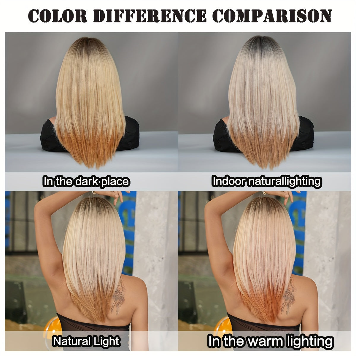 Shoulder Length Ombre Blonde Wig for Women Christmas Costume Cosplay High Density Synthetic Layered Straight Hair Wigs with Bangs Heat Resistant Fiber 20 Inch